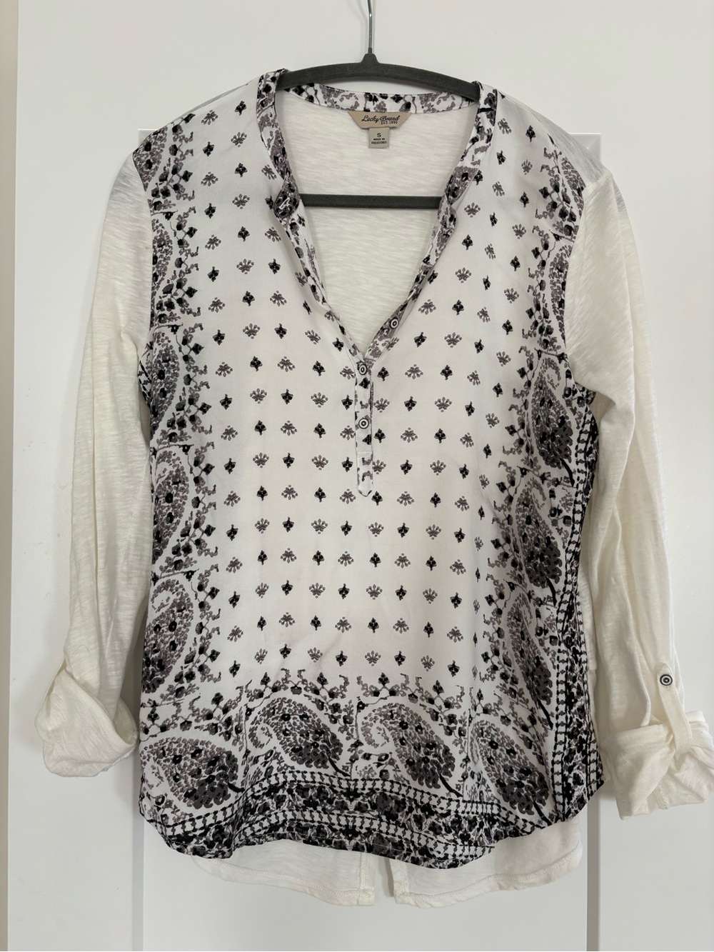 Lucky Brand Western Cowgirl V-Neck Paisley Blouse White Black Size S forā Women